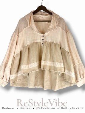 POL Women’s Size S Shirt Top Peplum Style Oversized Fit Hooded Henley